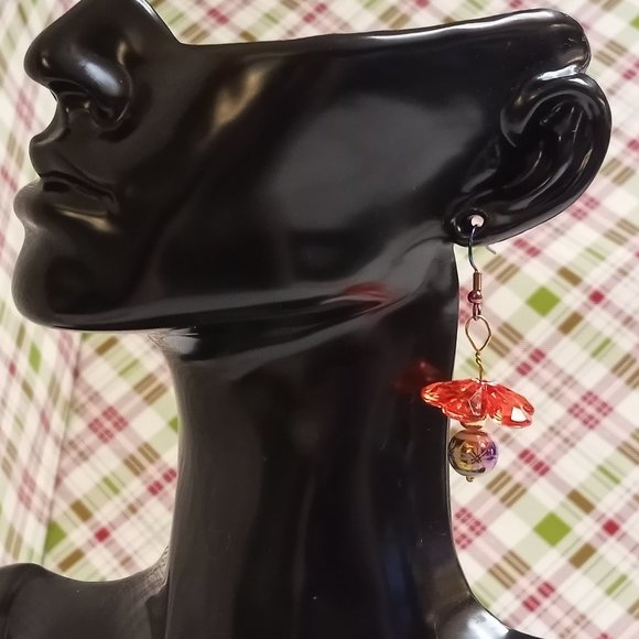 Steel Multi Color Handmade Hand Crafted Dangle Beaded Flower Earrings #57 - Picture 2 of 12